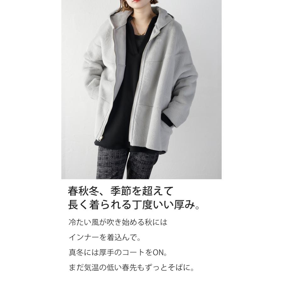 トップス レディース ブラック Vネック バンドカラー スウェット ゆったり 抜けてこなれてサマになる 裏起毛プルオーバー OTONA 40代 50代 60代_5