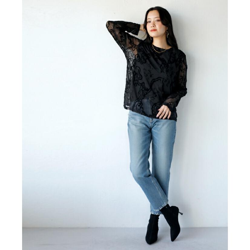 OTONA トップス カットソー レディース ブラック 長袖 薄手 メッシュ 