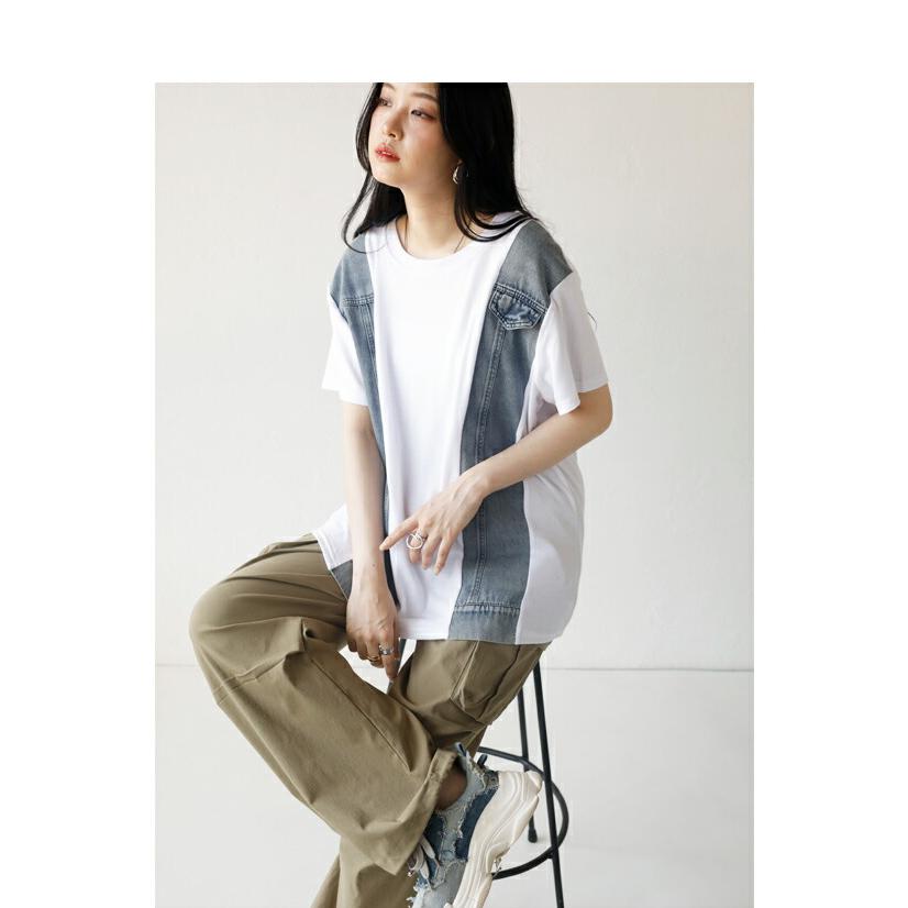 OTONA トップス Tシャツ レディース ホワイト 半袖 デニム デザインT