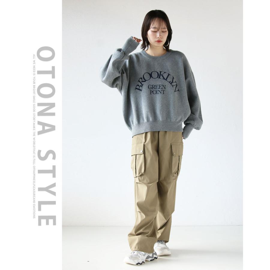 OTONA トップス ニット レディース グレー プルオーバー 長袖 ロゴ