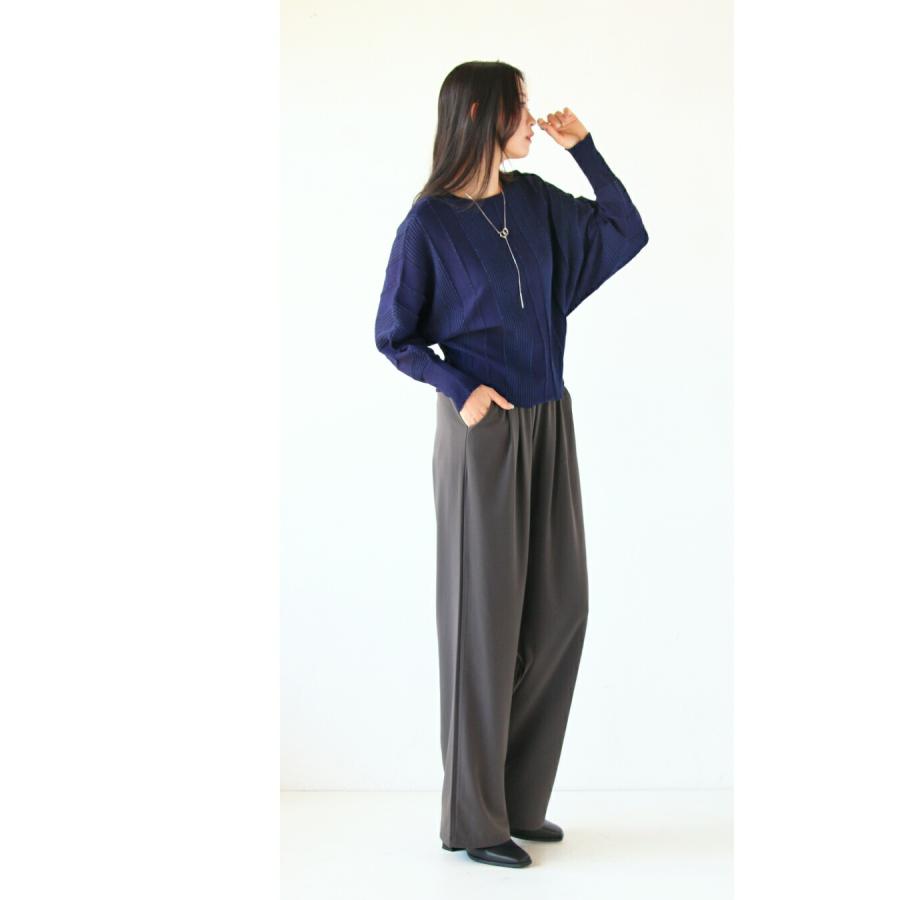 OTONA トップス ニット レディース ネイビー ブルー長袖 クルーネック