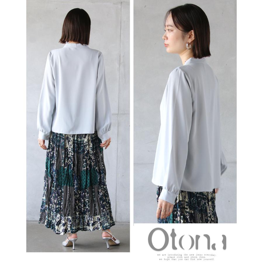 OTONA トップス ブラウス 長袖 シャツ 無地 Vネック すっきり