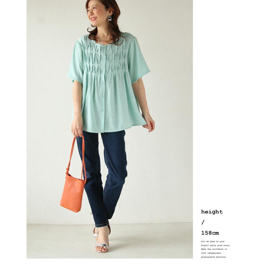 OTONA トップス タック柄でナチュラルシックな佇まいへ大人ブラウス