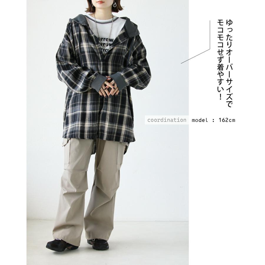 OTONA シャツ ラフに羽織ってこなれカジュアル チェック柄フーディ 