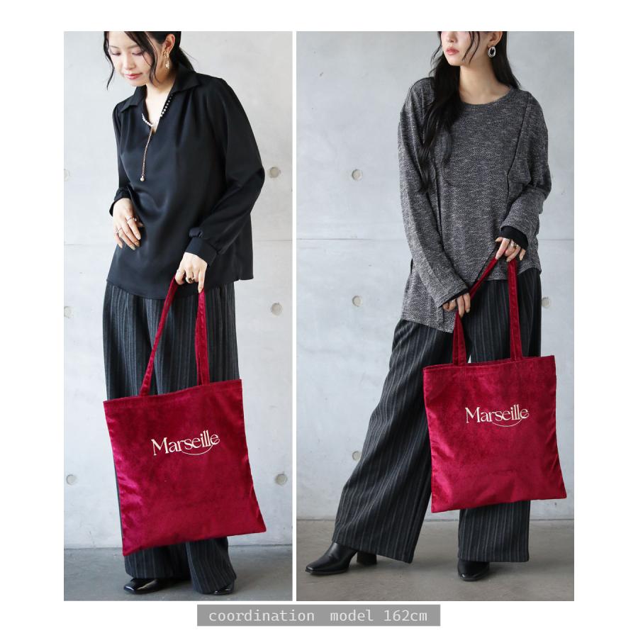 OTONA バッグ フレンチ気分を運ぶ 刺繍ロゴベロアトートバッグ カバン