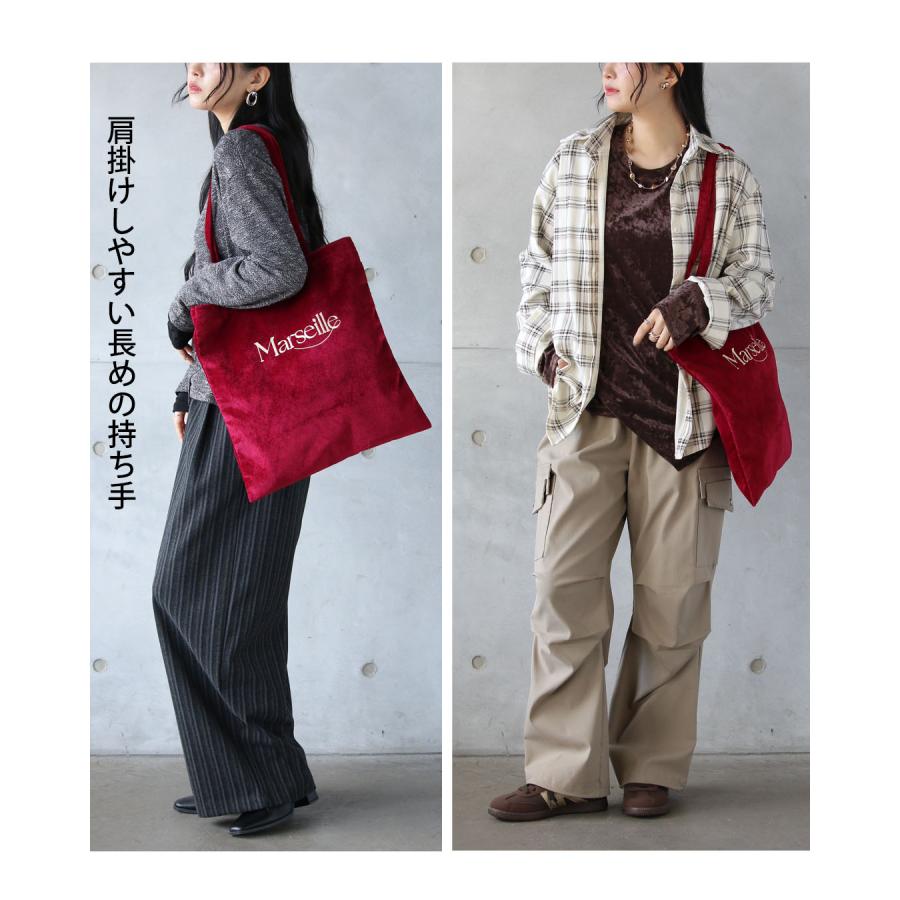 OTONA バッグ フレンチ気分を運ぶ 刺繍ロゴベロアトートバッグ カバン