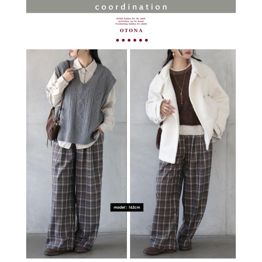 OTONA パンツ ボトムス コーデがこなれる大人のチェック柄ワイドパンツ