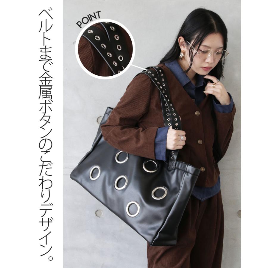 バッグ ブラック 洒落てるBIG SIZE 金属ボタンビッグバッグトート カバン 合皮 お出掛け デイリー カッコイイ OTONA 40代 50代 60代_8