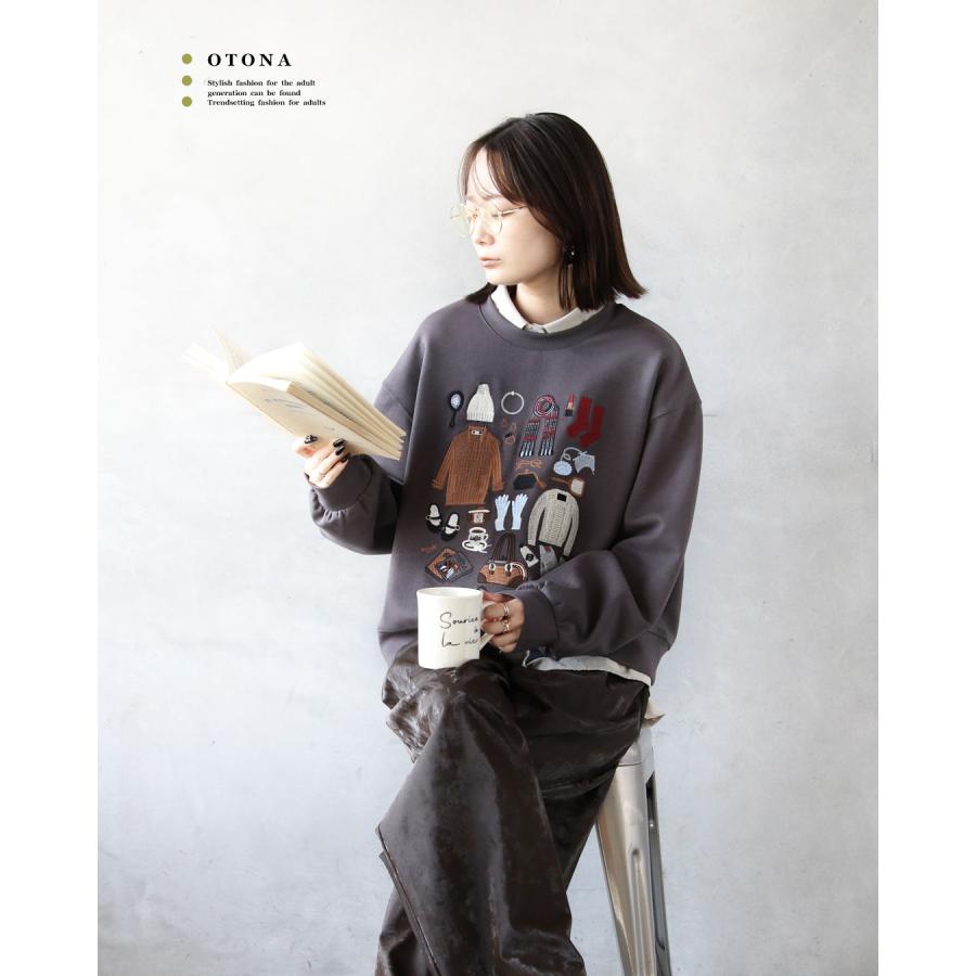 OTONA トップス 好きを詰め込んだ 冬の刺繍スウェット スエット 長袖