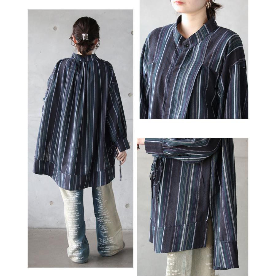 OTONA トップス 表情あるミックスカラーの線で魅せる大人シャツ