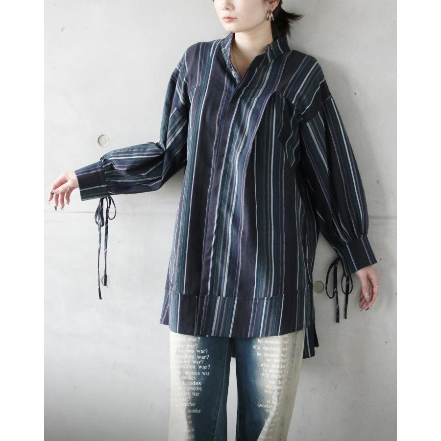 OTONA トップス 表情あるミックスカラーの線で魅せる大人シャツ