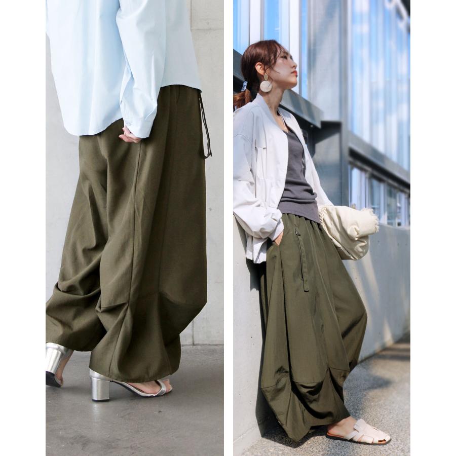 OTONA 楽なのに洗練。立体タックパンツ ワイドパンツ 薄手 ロング丈