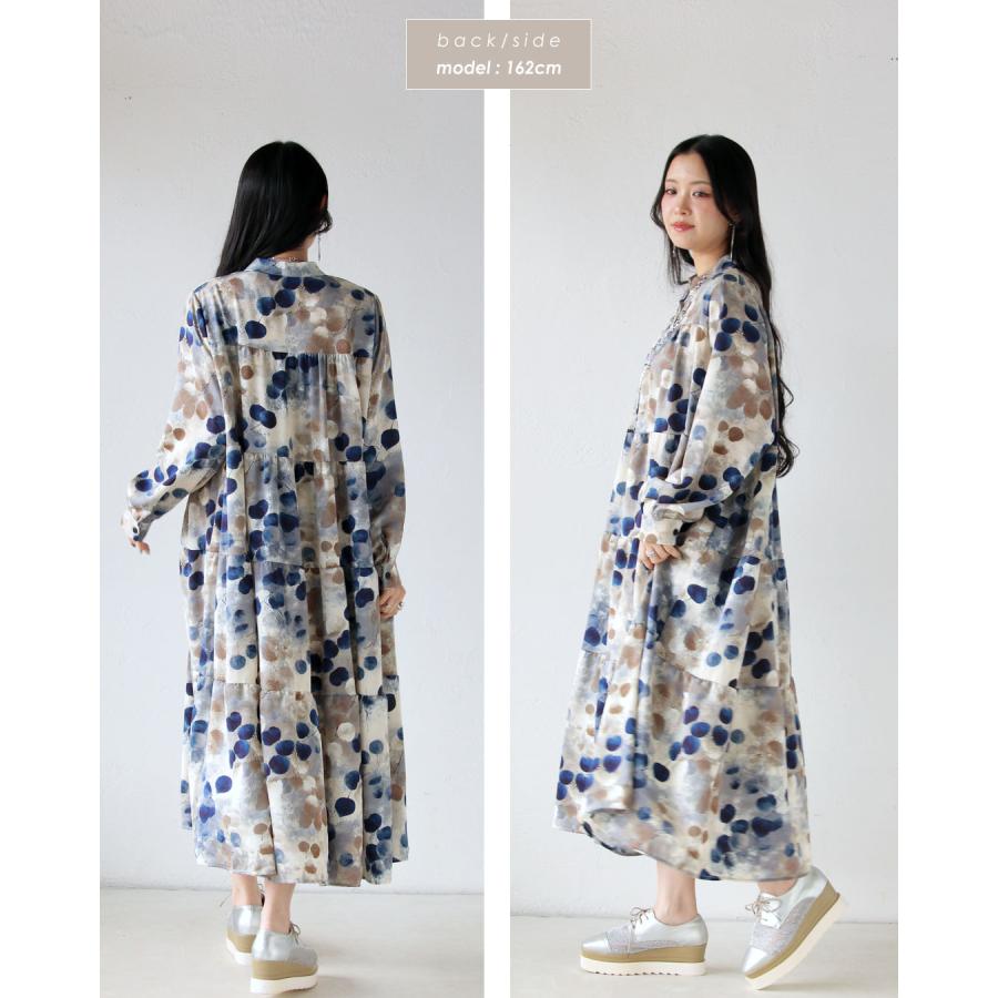 OTONA 水彩を纏う。爽やかに揺れるティアードワンピース 水玉 長袖