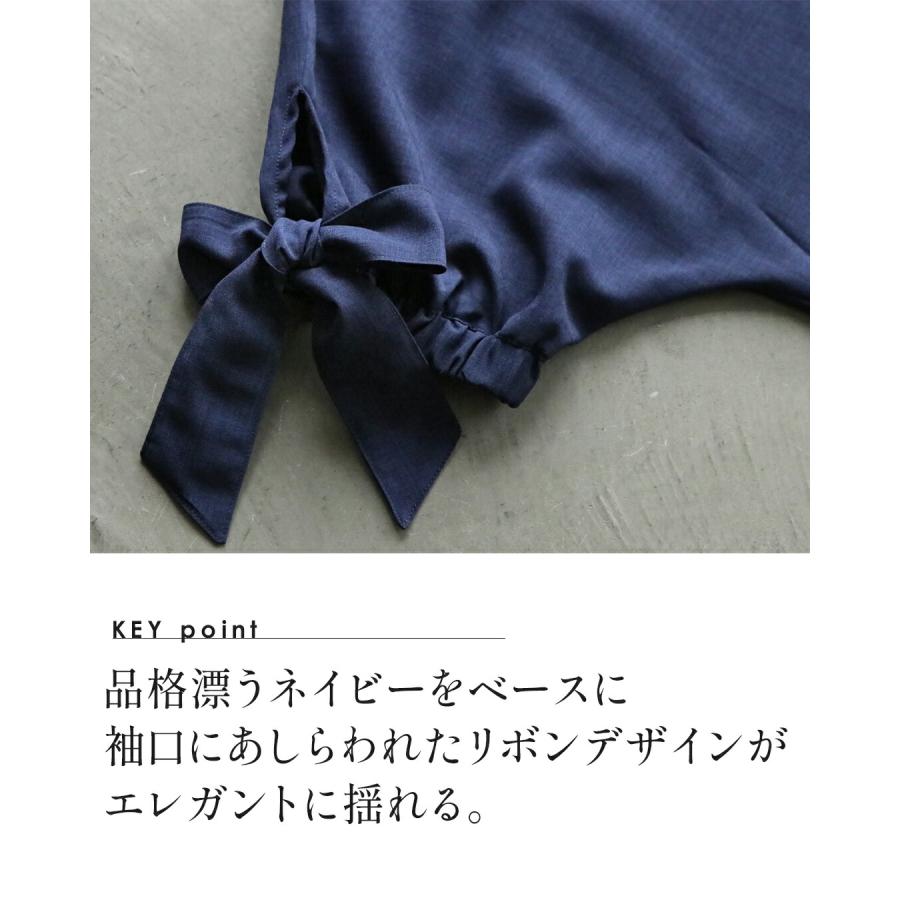 ワンピース ロング 袖口に宿る大人の遊び心Aラインワンピース ネイビー ポロカラー 体型カバー 無地 低身長 OTONA 40代 50代 60代 | OTONA | 02