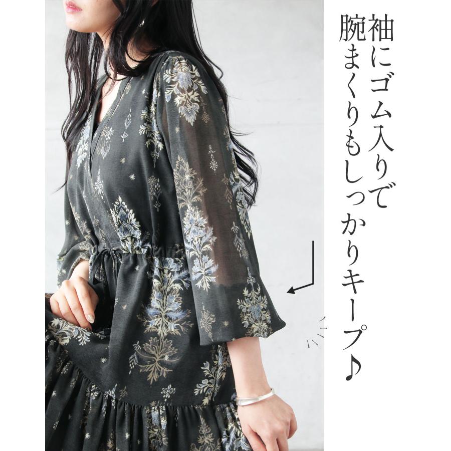 OTONA 静かに華やぐダマスク 洗練シアーワンピース 薄手 柄 長袖