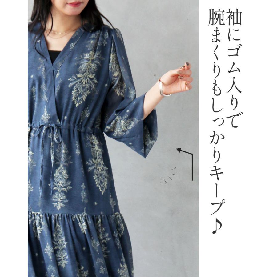 OTONA 静かに華やぐダマスク 洗練シアーワンピース 薄手 柄 長袖