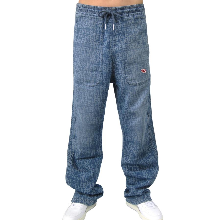 DIESEL JoggJeans トラックデニム ワイドストレート モノグラム柄 スウェットパンツ D-MARTIANS-NE A03924  09D27 裾のドレープがかっこいいです！