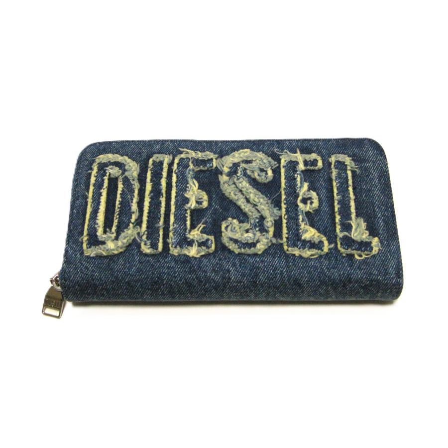 美品 DIESEL 牛革 ビッグロゴ 財布 ラウンドファスナー DIESEL（ディーゼル） ラウンドファスナー ダメージデニムロゴ 長財布