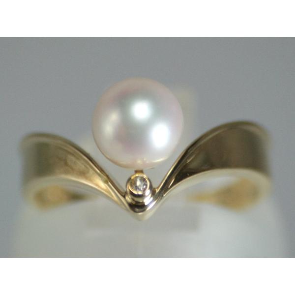 真珠【OTOWA PEARL】 リング 7mm あこや真珠 ダイヤ入 V字 K18 : 音羽