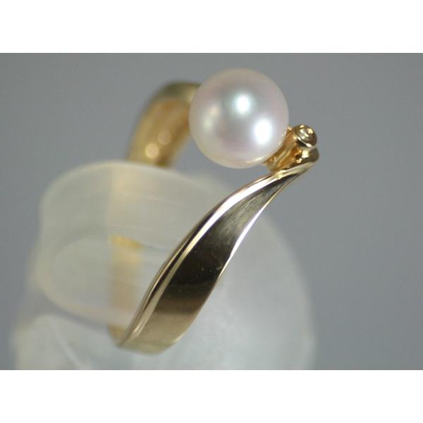 真珠【OTOWA PEARL】 リング 7mm あこや真珠 ダイヤ入 V字 K18 : 音羽