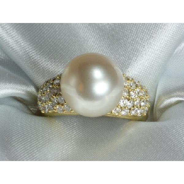 真珠 リング 11mm 白蝶真珠 ダイヤ入 K18