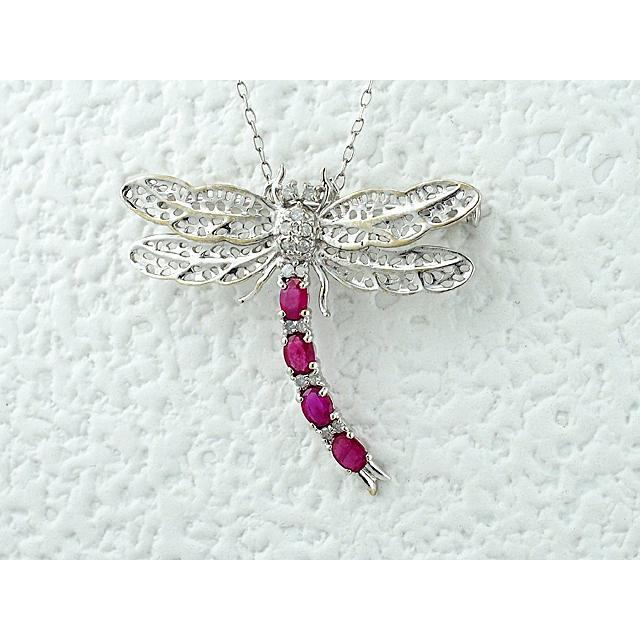 音羽屋 ルビー ダイヤ/0.20ct K18WG/K14WG トンボモチーフ ペンダント