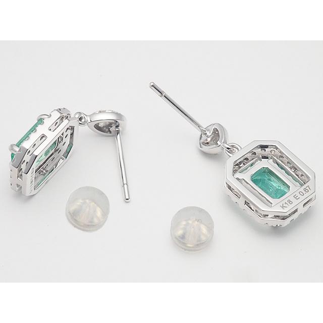 音羽屋□ エメラルド/0.79ct 0.67ct ダイヤ/0.56ct K18WG ピアス 鑑別  