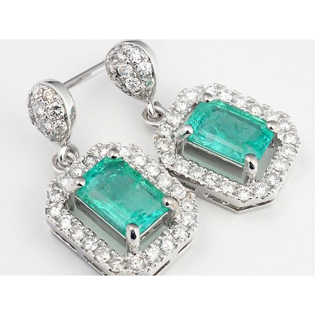 音羽屋□ エメラルド/0.79ct 0.67ct ダイヤ/0.56ct K18WG ピアス 鑑別  