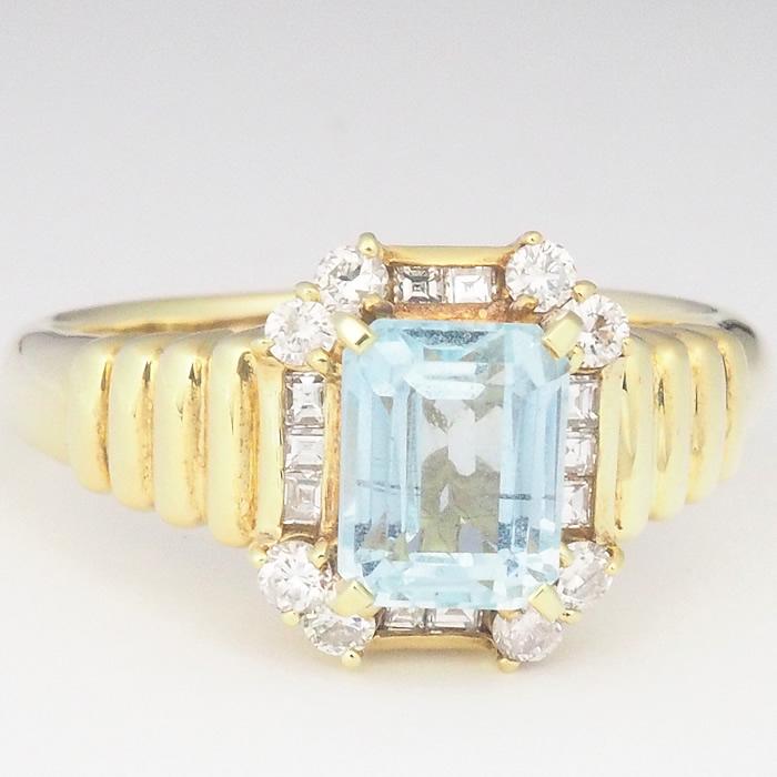 音羽屋□ アクアマリン/1.79ct ダイヤ/0.45ct K18YG デザイン リング