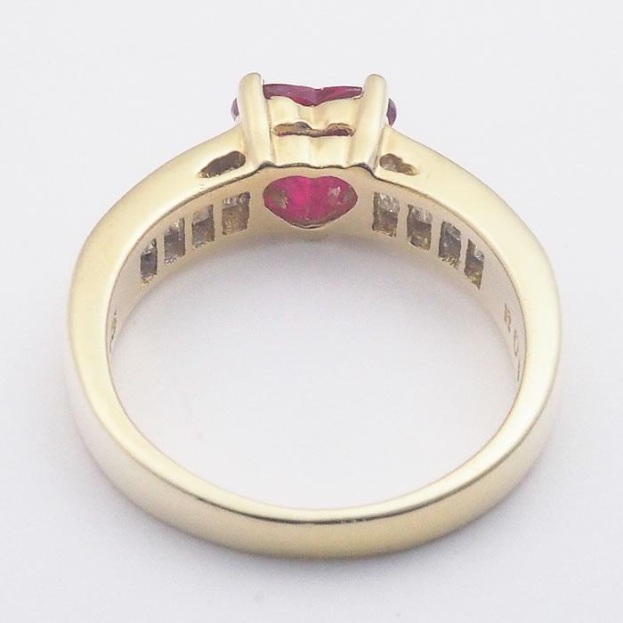 音羽屋□ ルビー/0.60ct ダイヤ/0.46ct K18YG ハート デザイン リング 