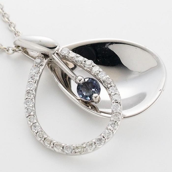 音羽屋□ アレキサンドライト/0.11ct ダイヤ/0.19ct K18WG ネックレス 