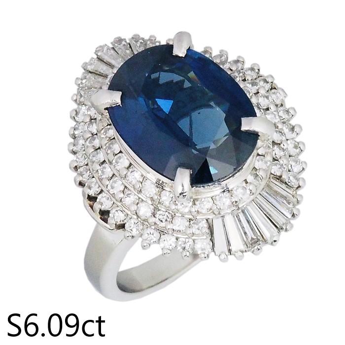 音羽屋□ ノーヒート 非加熱サファイア/6.09ct ダイヤ/1.31ct Pt900 