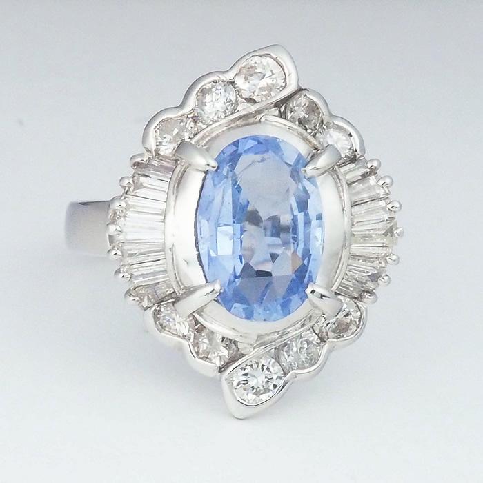 音羽屋□ ノーヒート 非加熱サファイア/2.37ct ダイヤ/1.37ct Pt900 