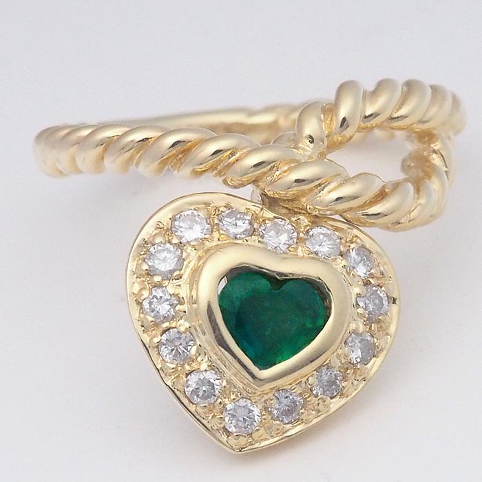 音羽屋□ エメラルド/0.43ct ダイヤ/0.31ct K18YG ハート デザイン 