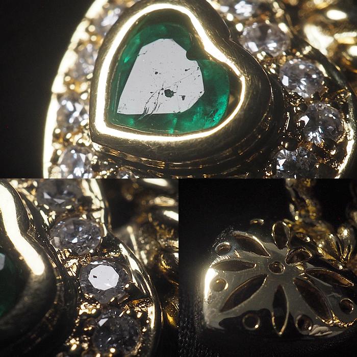 音羽屋□ エメラルド/0.43ct ダイヤ/0.31ct K18YG ハート デザイン 