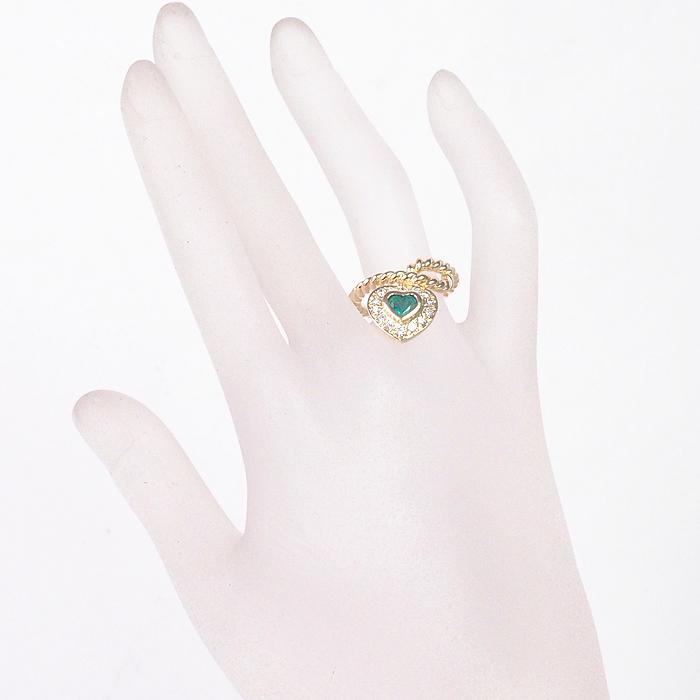音羽屋□ エメラルド/0.43ct ダイヤ/0.31ct K18YG ハート デザイン 