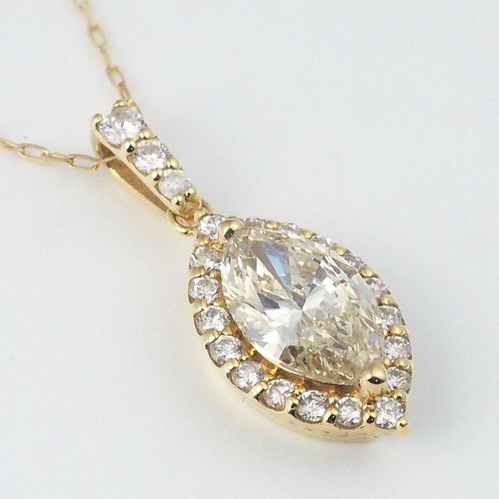 音羽屋□ ダイヤモンド/0.596ct 0.17ct K18YG デザイン ネックレス 