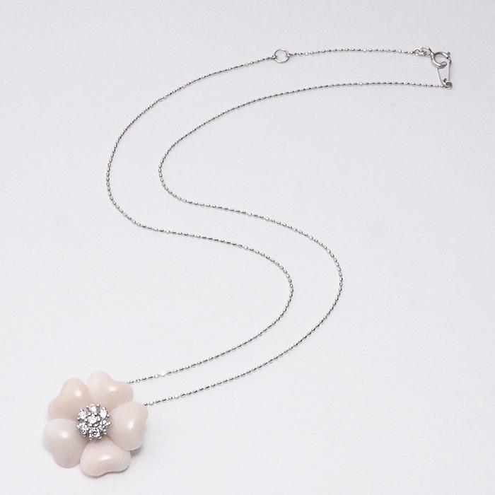 音羽屋□ 珊瑚 サンゴ ダイヤ/0.26ct K18WG フラワー デザイン  