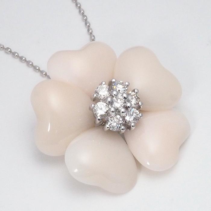 音羽屋□ 珊瑚 サンゴ ダイヤ/0.26ct K18WG フラワー デザイン