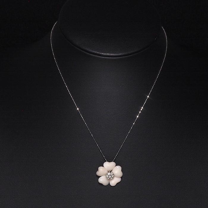 音羽屋□ 珊瑚 サンゴ ダイヤ/0.26ct K18WG フラワー デザイン