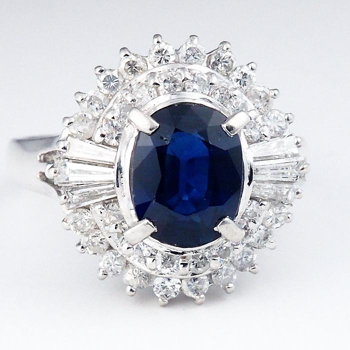 音羽屋□ サファイア/1.56ct ダイヤ/1.01ct Pt900 プラチナ デザイン 