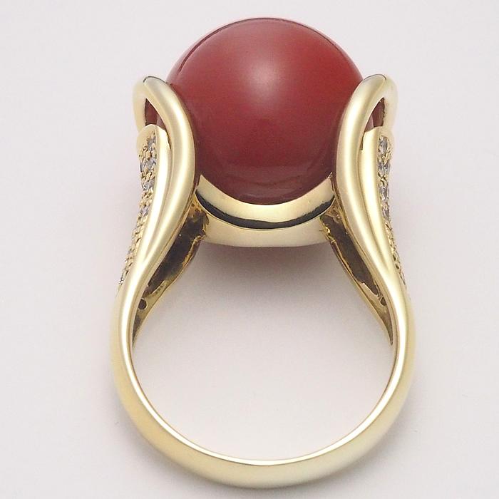 音羽屋□ 珊瑚 サンゴ/15mm ダイヤ/0.51ct K18YG イエローゴールド 