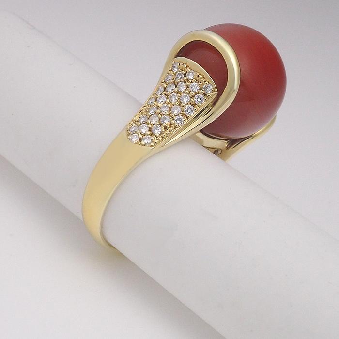 音羽屋□ 珊瑚 サンゴ/15mm ダイヤ/0.51ct K18YG イエローゴールド 