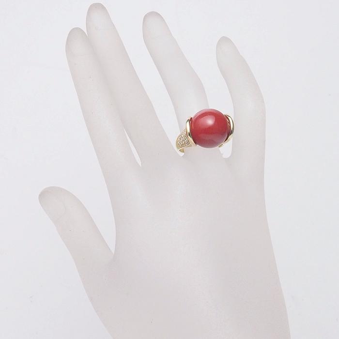 音羽屋□ 珊瑚 サンゴ/15mm ダイヤ/0.51ct K18YG イエローゴールド 