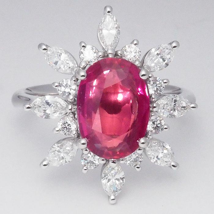 音羽屋□ ノーヒート 非加熱ルビー/3.01ct ダイヤ/0.94ct Pt900