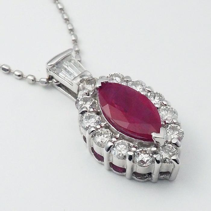 音羽屋□ ルビー/0.55ct ダイヤ/0.38ct K18WG ネックレス 鑑別カード