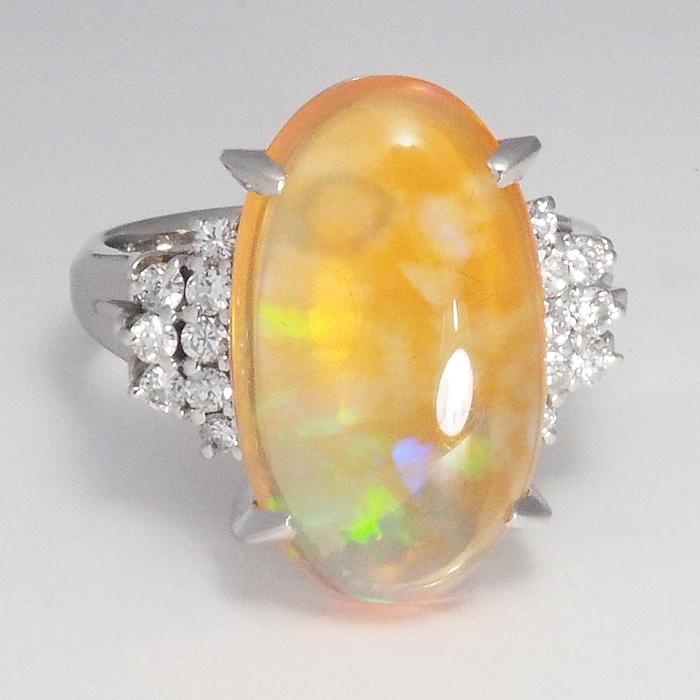 音羽屋□ ファイヤーオパール/6.26ct ダイヤ/0.34ct Pt850 デザイン 