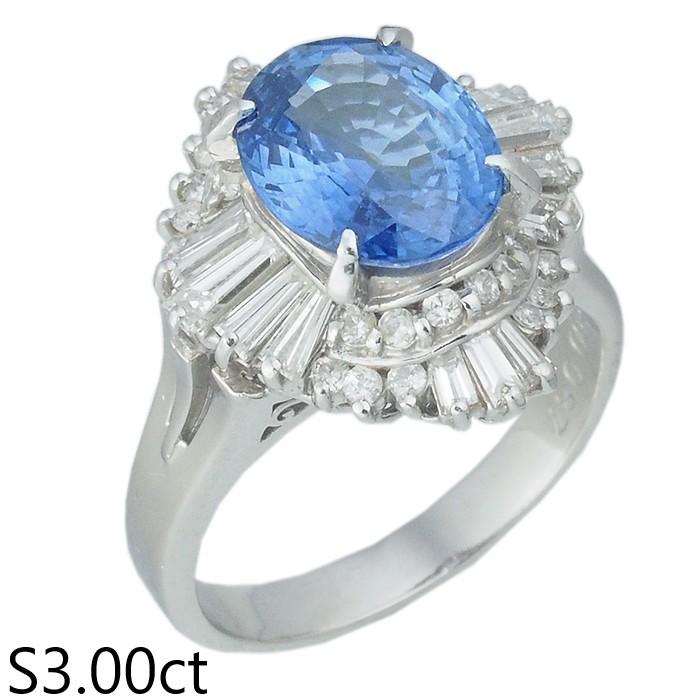 音羽屋□ サファイア/3.00ct ダイヤ/0.87ct Pt900 デザイン リング 11 