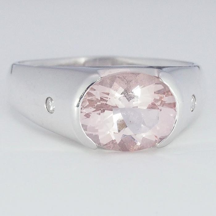 音羽屋□ モルガナイト/2.26ct ダイヤ/0.05ct K18WG リング 17号 鑑別 