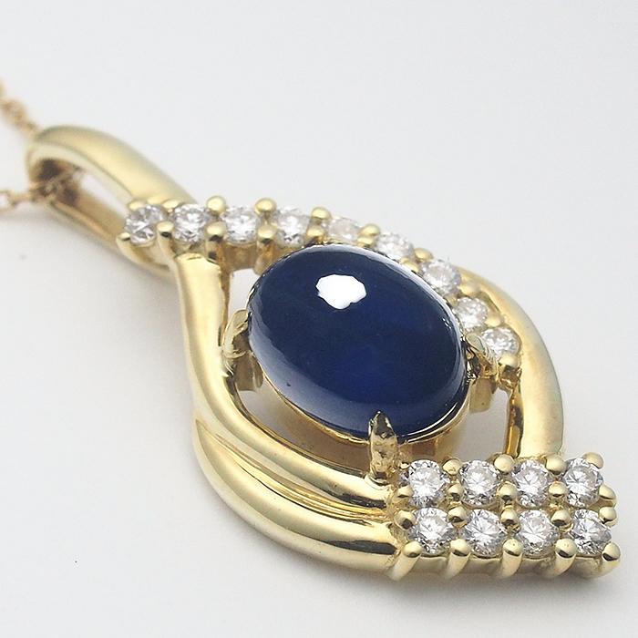 音羽屋□ サファイア/1.88ct ダイヤ/0.28ct K18YG デザイン ネックレス 